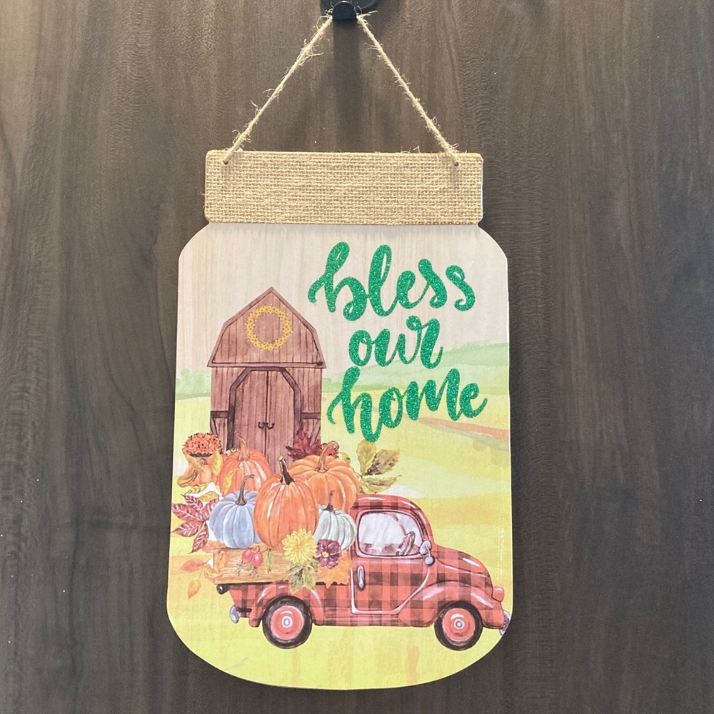 Bless Our Home Autumnal Fall Wooden Decorative Wall Hanging